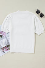 Load image into Gallery viewer, White Touchdown Tinsel Puff Short Sleeve Sweater
