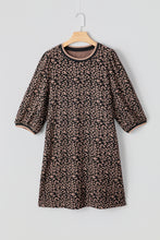 Load image into Gallery viewer, Black Leopard Print Bubble Sleeve Shift Mini Dress
