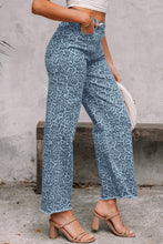 Load image into Gallery viewer, Rose Leopard Frayed Edge Wide Leg High Waist Jeans
