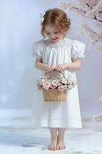 Load image into Gallery viewer, White Geometric Smocked Dress with Flowers Short Sleeve
