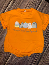 Load image into Gallery viewer, Too Cute To Spook Bright Orange Short Sleeve Tee Bubble In Pink And Blue
