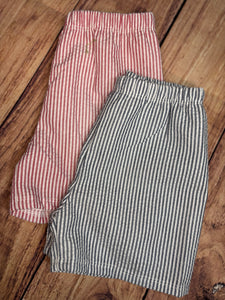 Patriotic Summer Seersucker Short Set, Red and Navy Blue