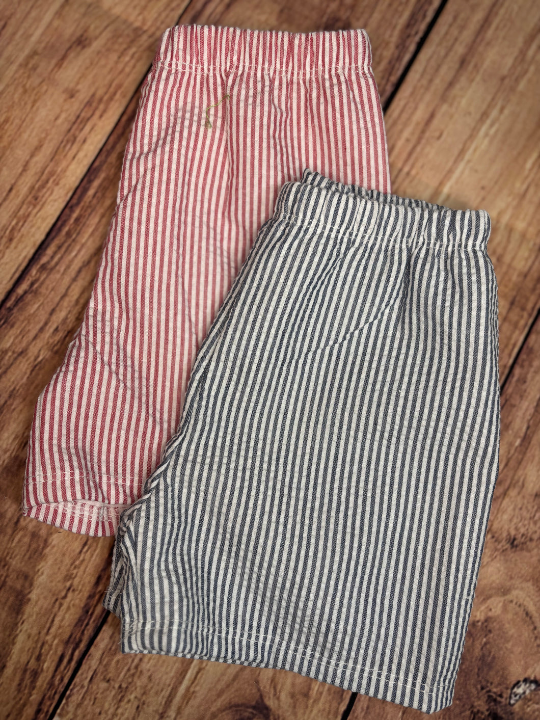 Patriotic Summer Seersucker Short Set, Red and Navy Blue