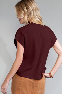 Pocket Ribbed Knit Short Sleeve Sweater