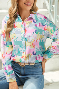 White Colorful Horse Print Long Sleeve Shirt