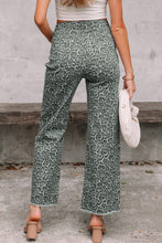 Load image into Gallery viewer, Rose Leopard Frayed Edge Wide Leg High Waist Jeans
