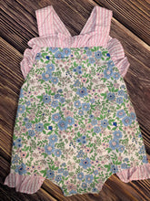 Load image into Gallery viewer, Floral Print Sun Suit with Pink Seersucker Accents
