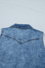 Load image into Gallery viewer, Dusk Blue Buttoned Front Collared Sleeveless Denim Vest

