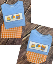 Load image into Gallery viewer, It&#39;s My Birthday Pale Blue Hand Smocked Short Sleeve Gingham Set
