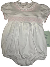 Load image into Gallery viewer, Magnolia Baby Solid Smocked Bubble, White with Pink
