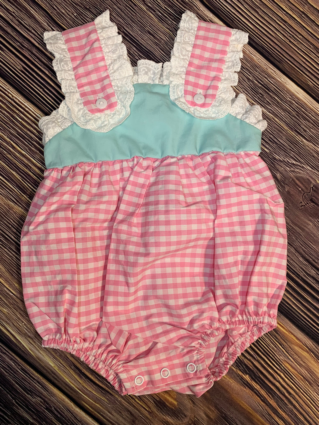 Pink Gingham and Mint Bubble with Lace Trim