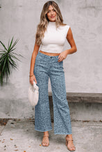 Load image into Gallery viewer, Rose Leopard Frayed Edge Wide Leg High Waist Jeans
