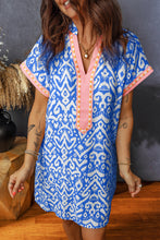 Load image into Gallery viewer, Blue Western Fashion Print Striped Color Block Patchwork Shift Mini Dress

