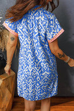 Load image into Gallery viewer, Blue Western Fashion Print Striped Color Block Patchwork Shift Mini Dress
