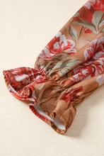 Load image into Gallery viewer, Brown Floral Print Shirt Style Long Sleeve Ruffle Mini Dress
