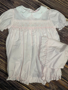 Petit Ami Hand Embroidered Smocked Bubble, Pale Pink