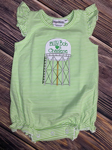 Water Tower Applique Girls Striped Knit Bubble