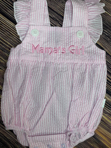 Mama's Girl Pink Seersucker Sunsuit with Ruffled Straps