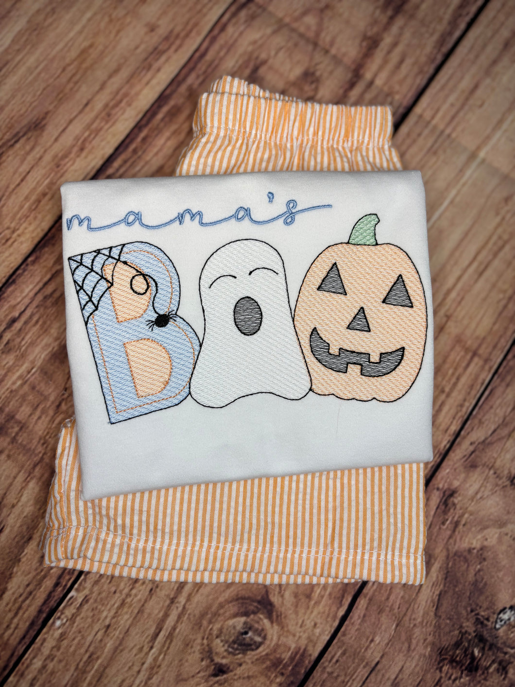 Mama's BOO Orange Seersucker Short Sleeve Set