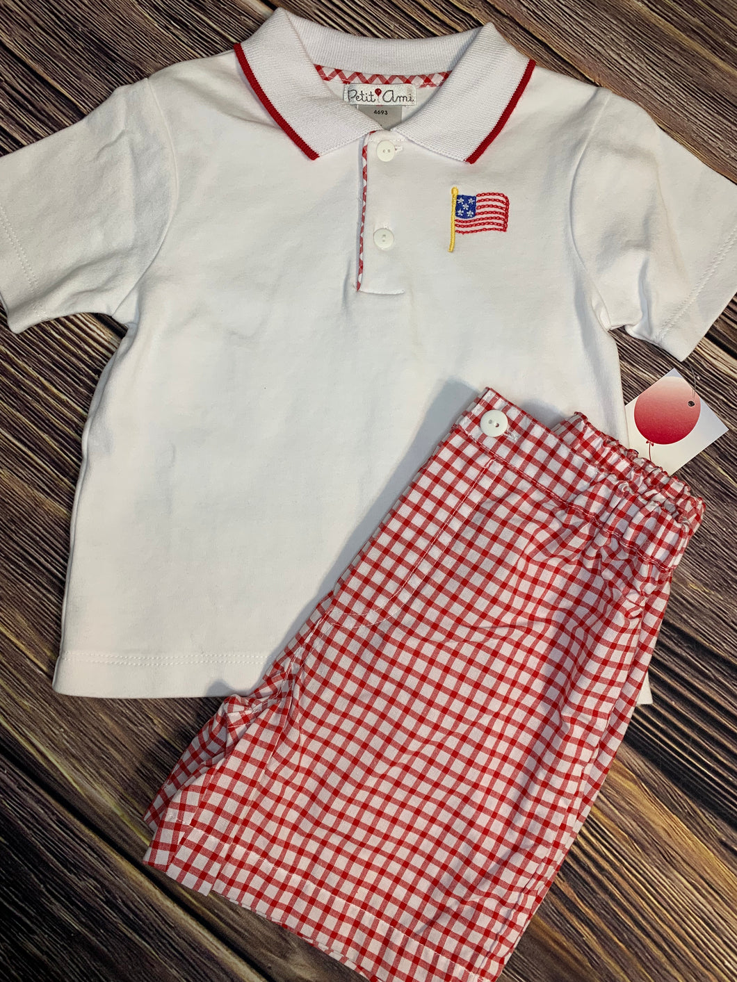 Petit Ami Patriotic Short Sleeve Polo Short Set