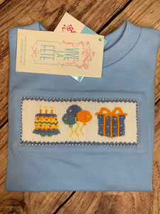 Birthday Pale Blue Hand Smocked Short Sleeve Tee
