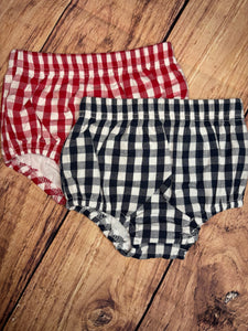 Patriotic Summer Gingham Diaper Cover Set, Red and Navy Blue