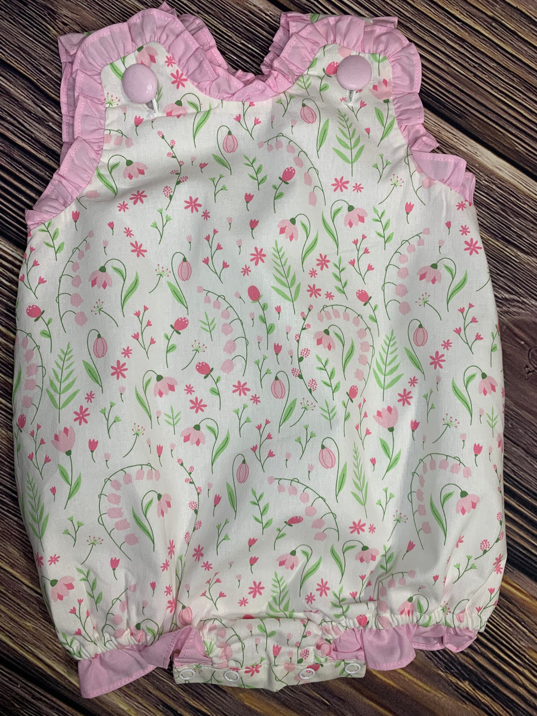 Floral Print Bubble with Pink Ruffled Trim