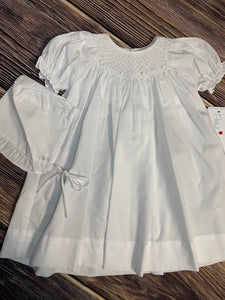 Petit Ami White Smocked Day Gown with Bonnet
