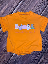 Load image into Gallery viewer, Too Cute To Spook Bright Orange Short Sleeve Tee Bubble In Pink And Blue
