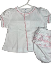 Load image into Gallery viewer, Magnolia Baby Bloomer Set with Pink Crochet Trim
