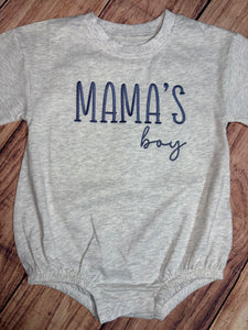 Grey Oversized "Mama's Boy" Dual Script Bubble Romper