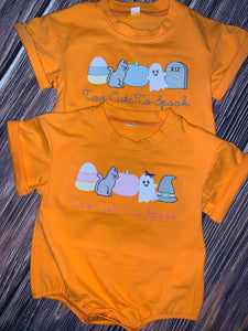 Too Cute To Spook Bright Orange Short Sleeve Tee Bubble In Pink And Blue