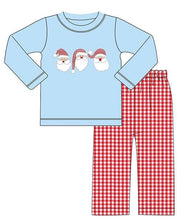Load image into Gallery viewer, Santa Trio, Red and Blue Embroidered Boys Rompers and 2 pc Sets ETA Mid to Late September
