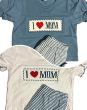 Load image into Gallery viewer, I Love Mom Girls Hand Smocked Short Sets
