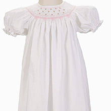 Load image into Gallery viewer, White Geometric Smocked Dress with Flowers Short Sleeve
