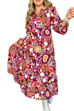 Load image into Gallery viewer, Blue Abstract Print Collared Tiered Flowy Maxi Dress
