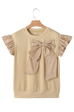 Load image into Gallery viewer, Parchment Ribbon Bow Ruffle Sleeve Round Neck Top
