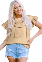 Load image into Gallery viewer, Parchment Ribbon Bow Ruffle Sleeve Round Neck Top

