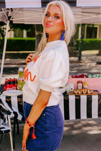 Load image into Gallery viewer, White Touchdown Tinsel Puff Short Sleeve Sweater
