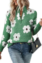 Load image into Gallery viewer, Vintage Floral Pattern Half Zip Sweater
