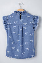 Load image into Gallery viewer, Blue Frilled Collar Flutter Sleeve Denim Top
