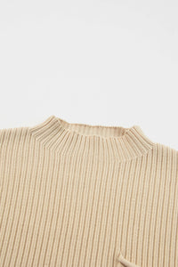 Pocket Ribbed Knit Short Sleeve Sweater