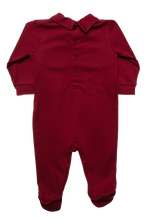 Load image into Gallery viewer, Red Smocked Pima Cotton Collared Footed Infant Romper
