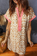Load image into Gallery viewer, Blue Western Fashion Print Striped Color Block Patchwork Shift Mini Dress
