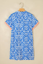 Load image into Gallery viewer, Blue Western Fashion Print Striped Color Block Patchwork Shift Mini Dress
