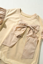 Load image into Gallery viewer, Parchment Ribbon Bow Ruffle Sleeve Round Neck Top
