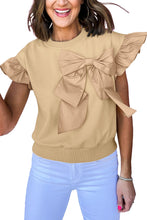 Load image into Gallery viewer, Parchment Ribbon Bow Ruffle Sleeve Round Neck Top
