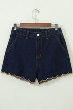 Load image into Gallery viewer, Black Embroidered Scalloped Trim Relaxed Denim Shorts
