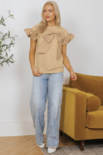 Load image into Gallery viewer, Parchment Ribbon Bow Ruffle Sleeve Round Neck Top
