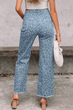 Load image into Gallery viewer, Rose Leopard Frayed Edge Wide Leg High Waist Jeans
